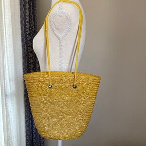 Vintage Woven Yellow Straw Tote Bag | Coastal Grandmother Summer Purse | Boho